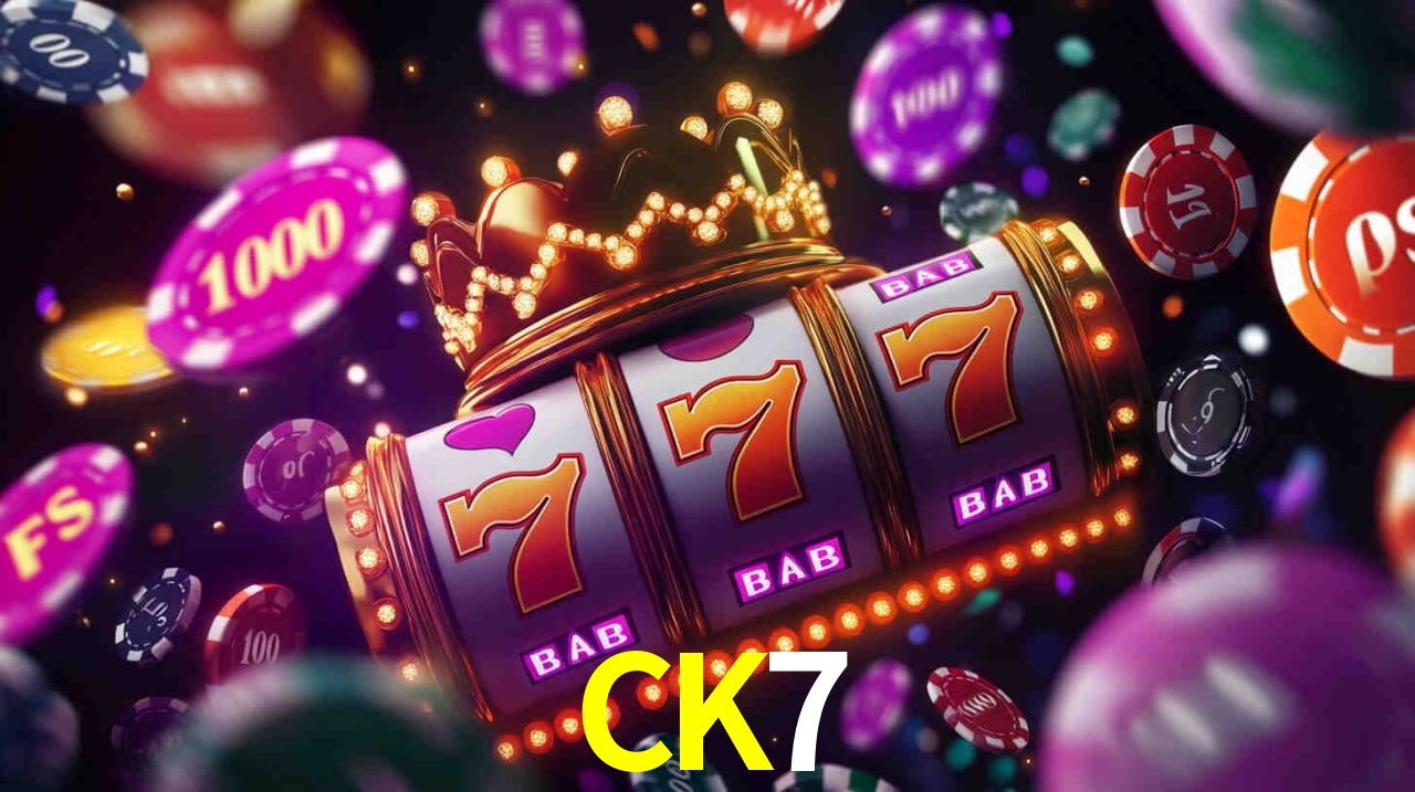 Una escena digital vívida inspirada en casino con CK7 mostrado prominentemente, luces brillantes, fichas, cartas y acentos dorados.